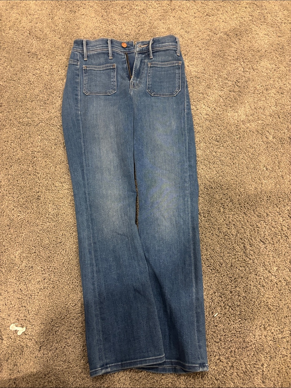 MOTHER Mid-Blue Wide-Leg Jeans with Front Patch Pockets